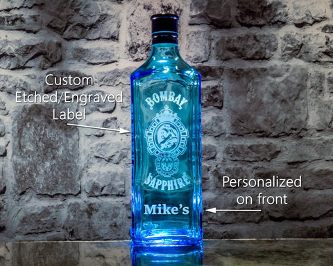 Bombay Sapphire Gin Custom Engraved & Personalized Bottle Decanter, Empty Decanter Liquorware Gifts 