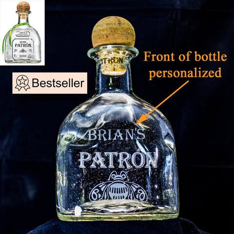 Patron Tequila Engraved Etched Personalized Bottle, Empty Decanter Liquorware Gifts 