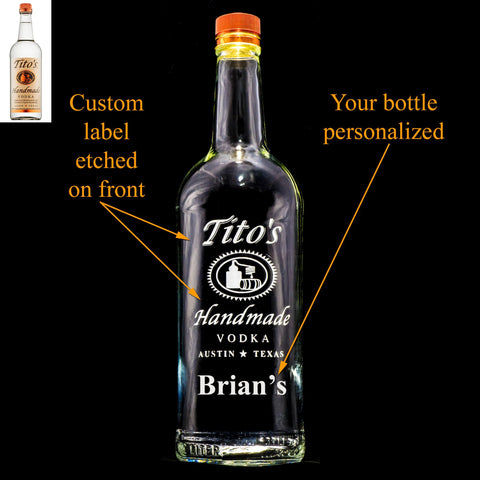 Tito's Vodka Custom Engraved Personalized Bottle Decanter, Empty Decanter Liquorware Gifts 